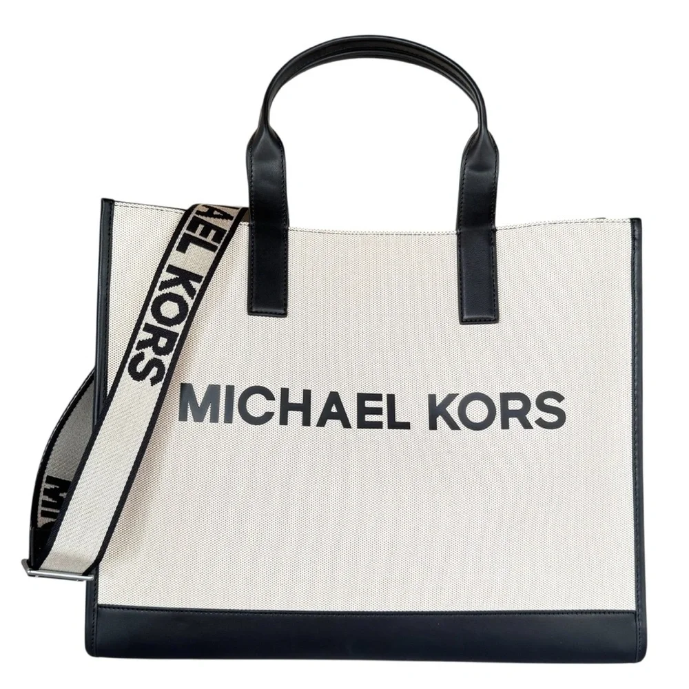 Michael Kors Cooper XL Commuter Structure d Tote Shoulder Bag Natural/Black